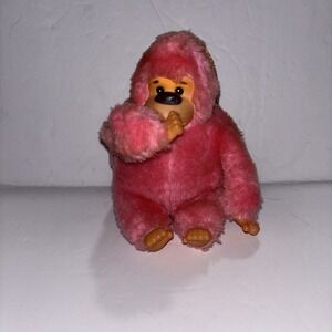 Vintage Fun World Pink Monkey Thumb Sucking Plastic Face Plush Stuffed Animal 5"